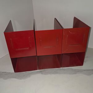 3 Metal Magazine Book File Holders Red/ Burgundy 8x8x4.5 Vintage Gaylord